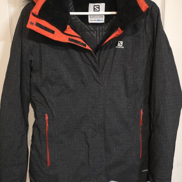 Salomon Women's Charcoal and Bright Orange Ski Jacket - Picture 3 of 4
